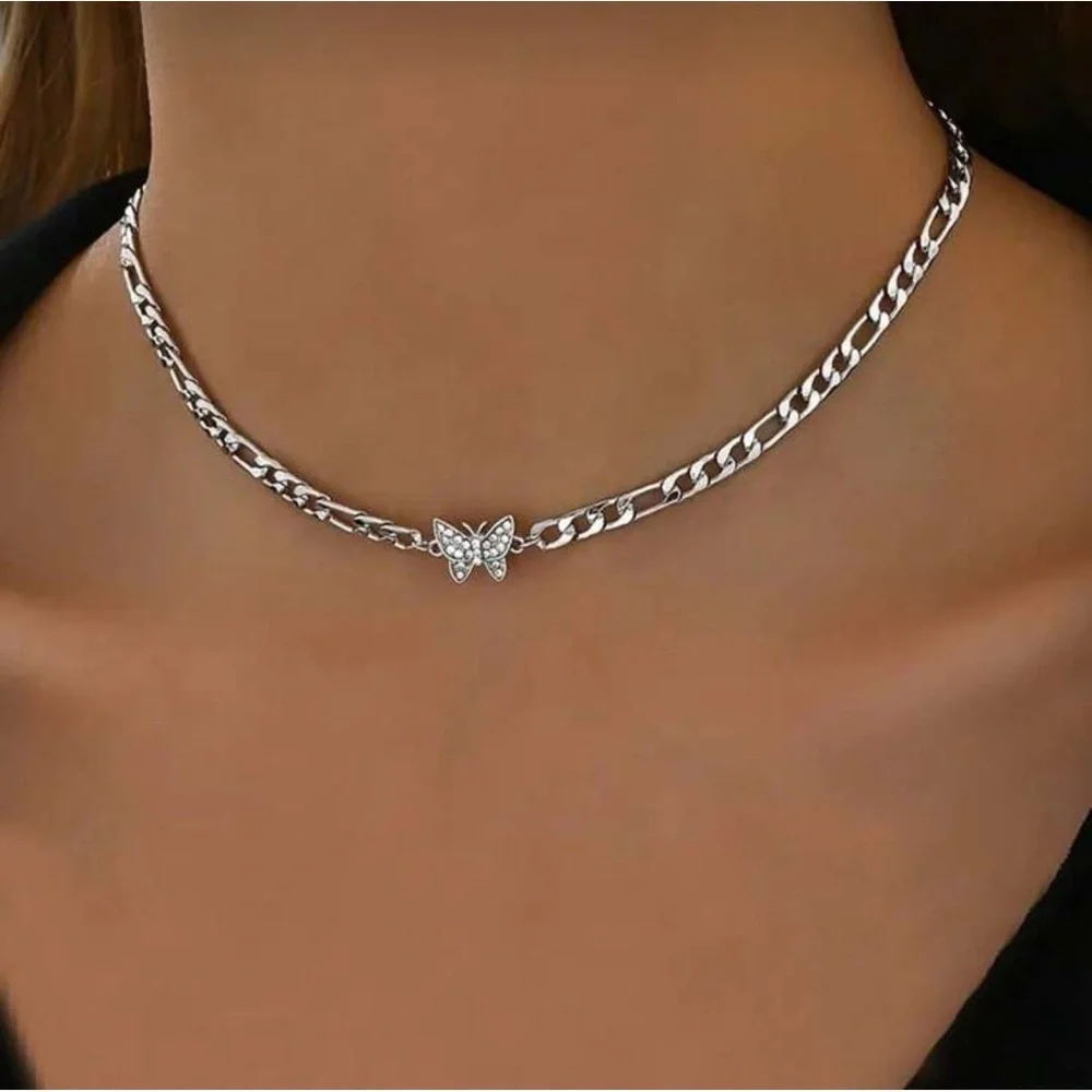 Silver Plated Stainless Steel Butterfly Charm Chain Necklace - Picture 1 of 4